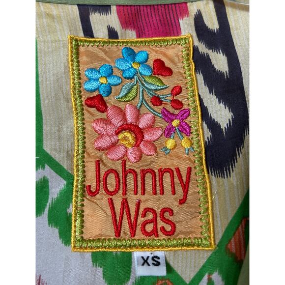 Johnny Was Silk Embroidered Tunic Top SZ XS Bohemian Tribal Multicolor Artsy - Picture 4 of 5